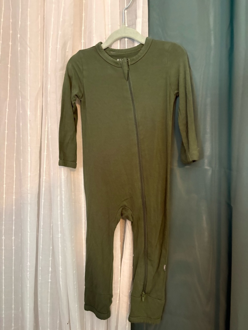 Kyte baby Olive Green Kids Zip-Front One-Piece Romper in color Hunter